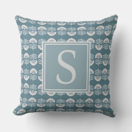 Cojín Decorativo Boho Blue Floral Monogram Cushion