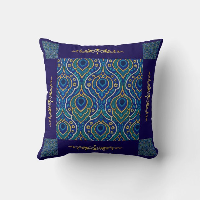 Cojín decorativo Boho Blue & Gold - Arte de Mina (Reverso)