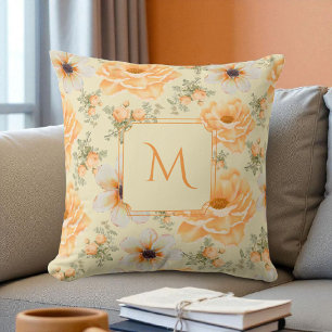 Cojín Decorativo Boho Botanical Watercolor Crema Naranja Floral