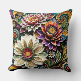 Cojín Decorativo Boho Botanical Zentangle Floral Throw Pillow 