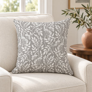 Cojín Decorativo Boho Botánico Blanco Follaje Gris