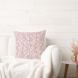 Cojín Decorativo Boho Botánico Rosa Blanco Follaje Rosa
