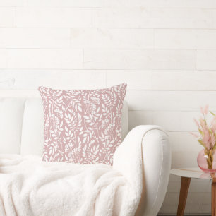 Cojín Decorativo Boho Botánico Rosa Blanco Follaje Rosa