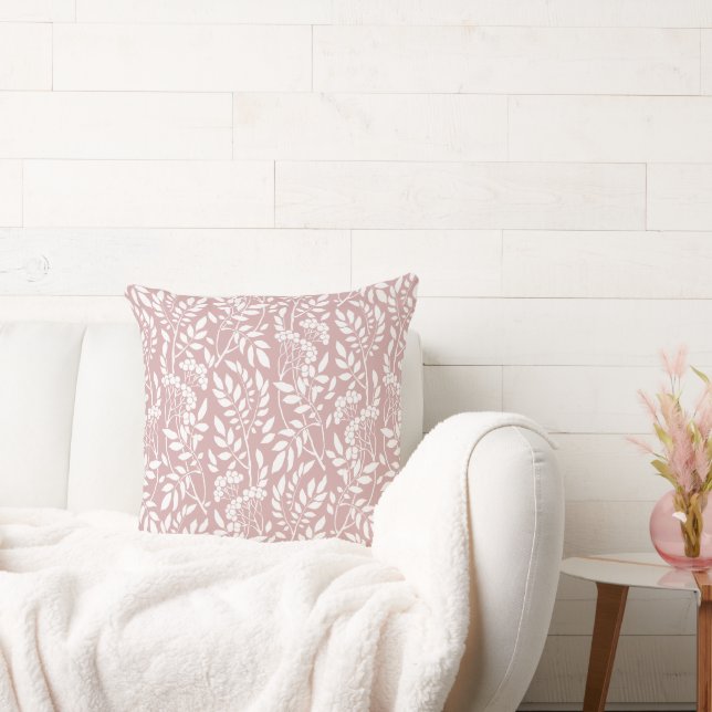 Cojín Decorativo Boho Botánico Rosa Blanco Follaje Rosa (Sofá)