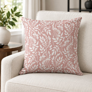 Cojín Decorativo Boho Botánico Rosa Blanco Follaje Rosa