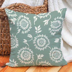 Cojín Decorativo Boho Botánico Verde Salvia Crema Girasoles