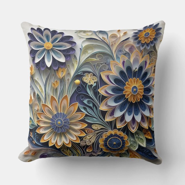 Cojín Decorativo Boho Botánico Zentangle Floral (Anverso)