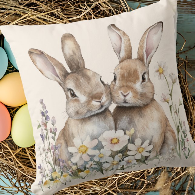 Cojín Decorativo Boho Bunny Cream Watercolor (Boho Bunny Cream Watercolor Throw Pillow)
