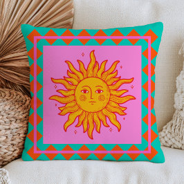 Cojín Decorativo BOHO Cara de Sol Retro Estética de Dopamina Colori