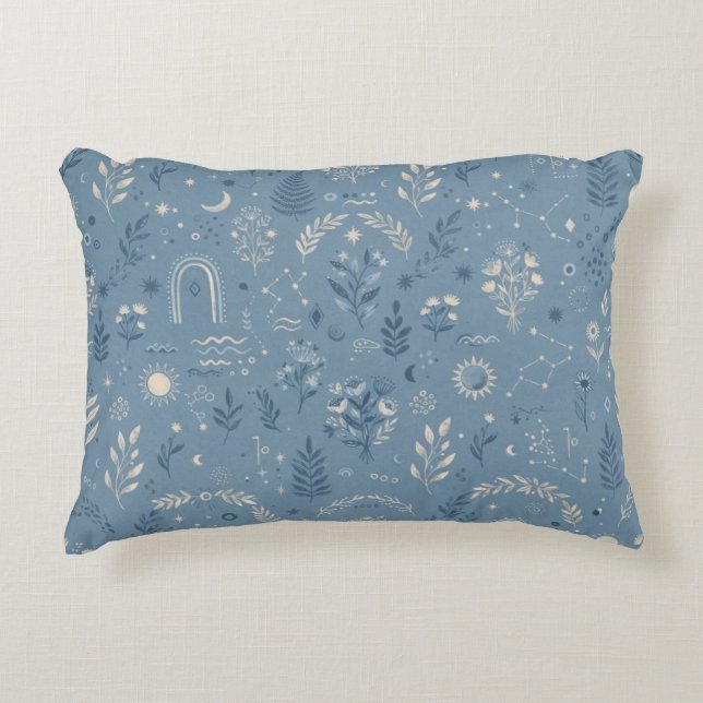 Cojín Decorativo Boho Celestial Botánico Polvoriento Azul Acogedor (Anverso)