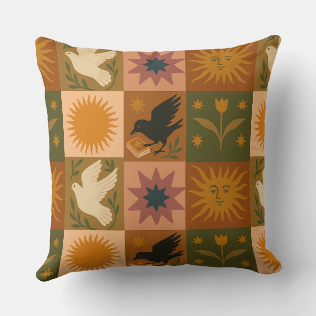 Cojín Decorativo Boho Celestial | Sol y luna retro (Reverso )