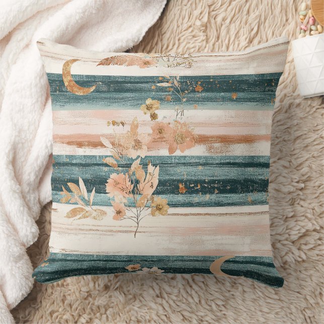 Cojín Decorativo Boho Celestial Stripe en Verde Azulado para Espíri (Manta)
