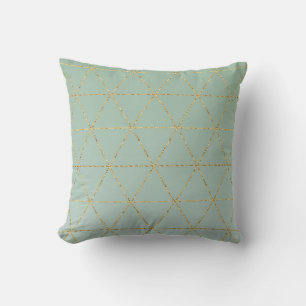 Cojín Decorativo Boho Chic Bohemio Dorado y Verde Menta Glam Geomét