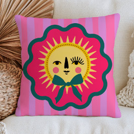 Cojín Decorativo Boho Chic Cara de Sol Colorido Maximalista Rayado