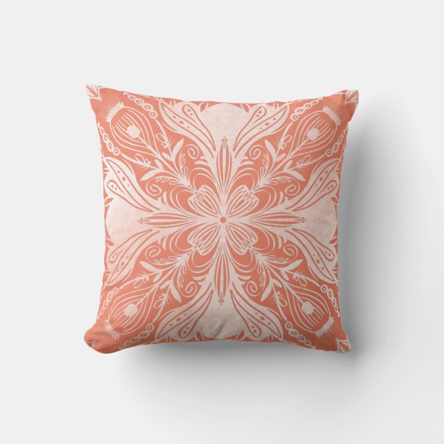 Cojín decorativo Boho Coral y White Mandala (Anverso)