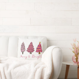 Cojín Decorativo Boho de árbol de navidad rosa moderno y brillante