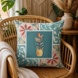 Cojín Decorativo Boho Decorative Tile & Floral Throw Pillow