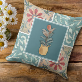 Cojín Decorativo Boho Decorative Tile & Floral Throw Pillow