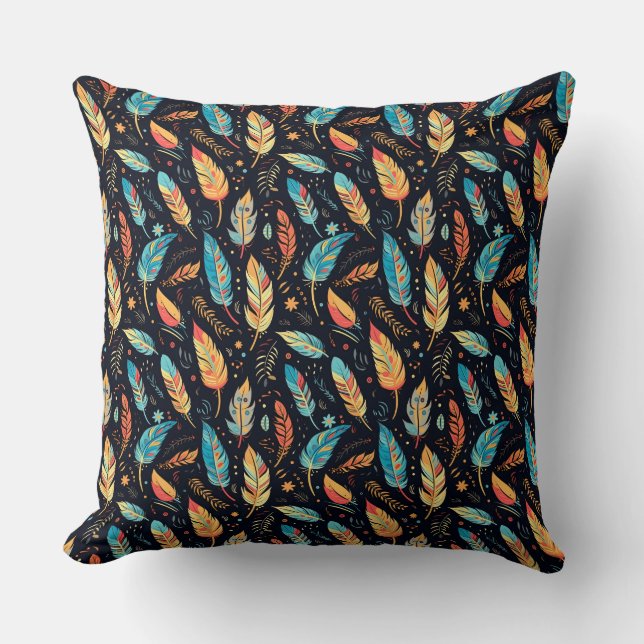 Cojín Decorativo Boho deja una siena roja azul (Anverso)
