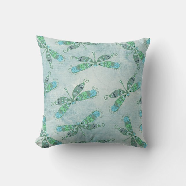 Cojín Decorativo Boho Dragonflies en azul (Anverso)