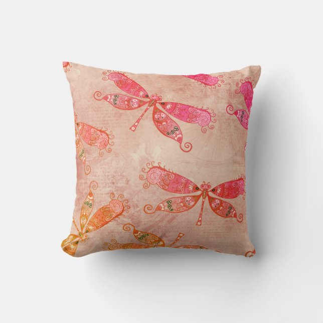 Cojín Decorativo Boho Dragonflies en rosa (Anverso)