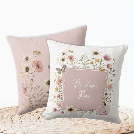 Cojín Decorativo Boho Fairy Rubor Chica de flores silvestres Nurser
