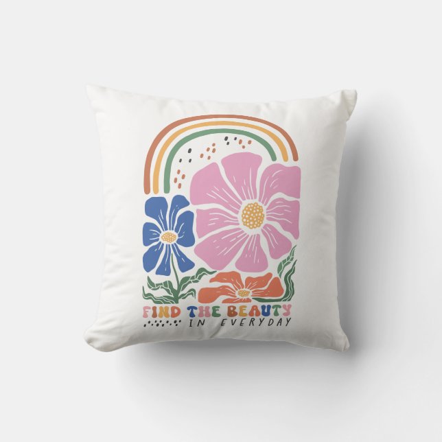 Cojín Decorativo Boho Floral cita "Fin de la belleza" (Anverso)