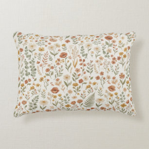 Cojín Decorativo Boho Floral de Acuarela de Flores Silvestres Terra
