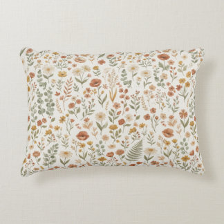 Cojín Decorativo Boho Floral de Acuarela de Flores Silvestres Terra