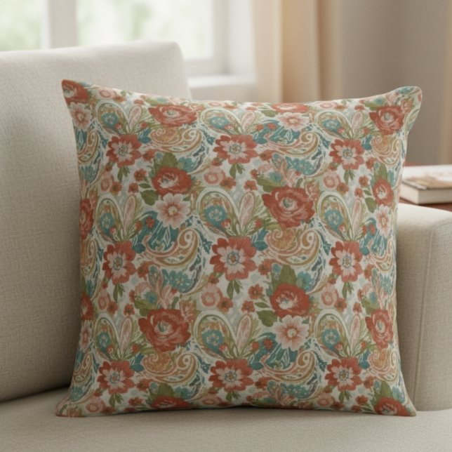 Cojín Decorativo Boho Floral Pillow - Retro Paisley Design (Boho Floral Pillow - Retro Paisley Design)