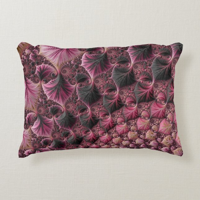 Cojín Decorativo Boho Funky Ecléctico Rosa Negro Resumen Fractal (Anverso)
