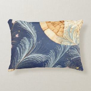 Cojín Decorativo Boho Grano de Madera Abanico y Azul Marino Pluma B