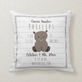 Cojín Decorativo Boho Grey Wood Oso Cub Baby Boy Nacimientos