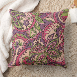 Cojín Decorativo Boho Hippie Pink/Green/Purple Floral Paisley