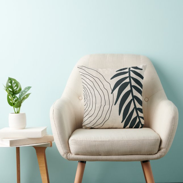 Cojín Decorativo Boho, Hojas Y Círculo Negros Modernos Y Modernos (Silla)