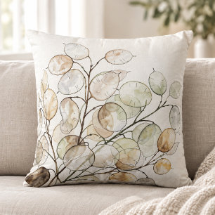 Cojín Decorativo Boho Lunaria Acuarela Botánico Floral