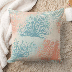 Cojín Decorativo Boho Luxe Patrón Costero de Coral en Acuarela (5)