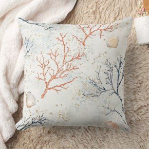 Cojín Decorativo Boho Luxe Patrón de Coral Costero con Acuarela (2)
