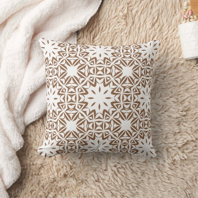 Cojín Decorativo Boho Marrón Blanco Patrón  (Manta)