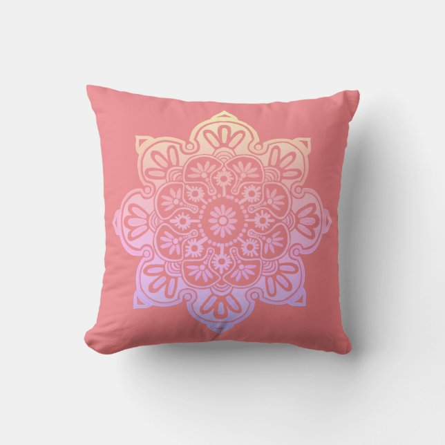 Cojín decorativo Boho Medallion amarillo-melocotón (Anverso)