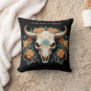 Cojín Decorativo Boho Moda Watercolor Floral Cow Skull