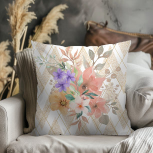 Cojín Decorativo Boho moderno Botánico Con Chevron Blanco Purpurina