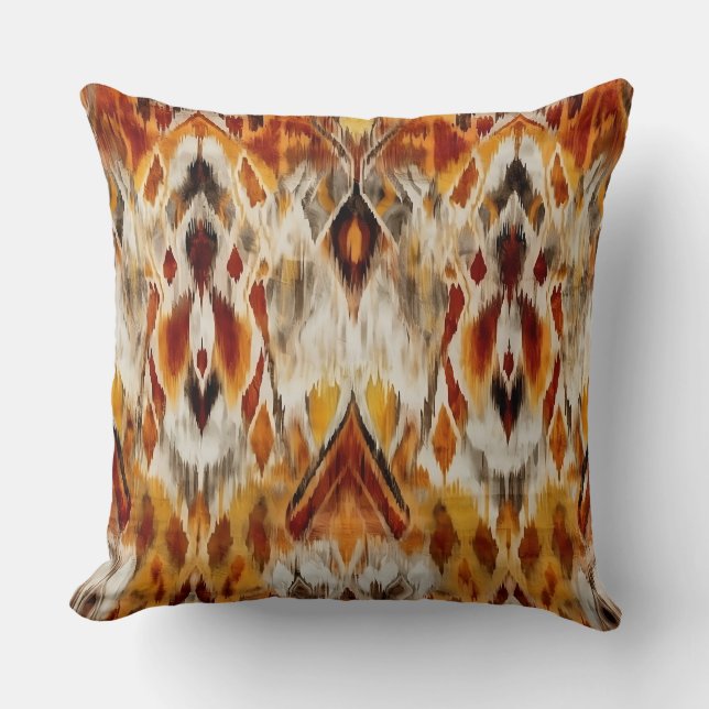 Cojín Decorativo Boho moderno Neutral Naranja marrón Ikat Tribal (Anverso)