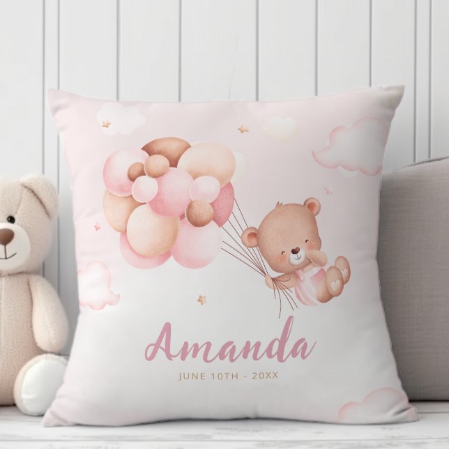 Cojín Decorativo Boho moderno Teddy Bear Baby Shower Gift Baby Girl (Front)