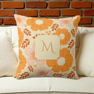 Cojín Decorativo Boho Naranja de acuarela botánica floral amarilla