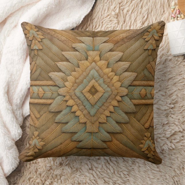 Cojín Decorativo Boho Navajo Feather Pattern Throw Pillow (Manta)