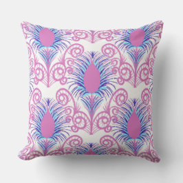 Cojín Decorativo Boho Neon Pink Jewel Tone Peacock Feather