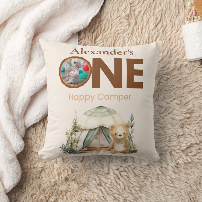 Cojín Decorativo Boho One Happy Camper Primer Fiesta de cumpleaños (Manta)