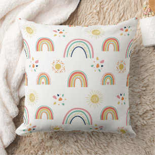Cojín Decorativo Boho Pastel Arcoíris y Patrón de Explosión Solar