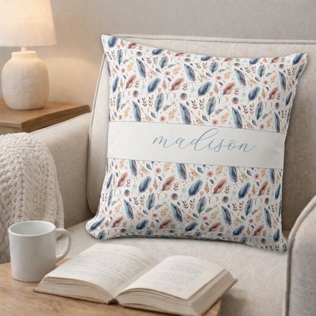 Cojín Decorativo Boho Personalizado de Pluma Floral (Subido por el creador)